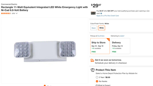 Commercial Electric
Rectangle 11-Watt Equivalent Integrated LED White Emergency Light with Ni-Cad 6.0-Volt Battery