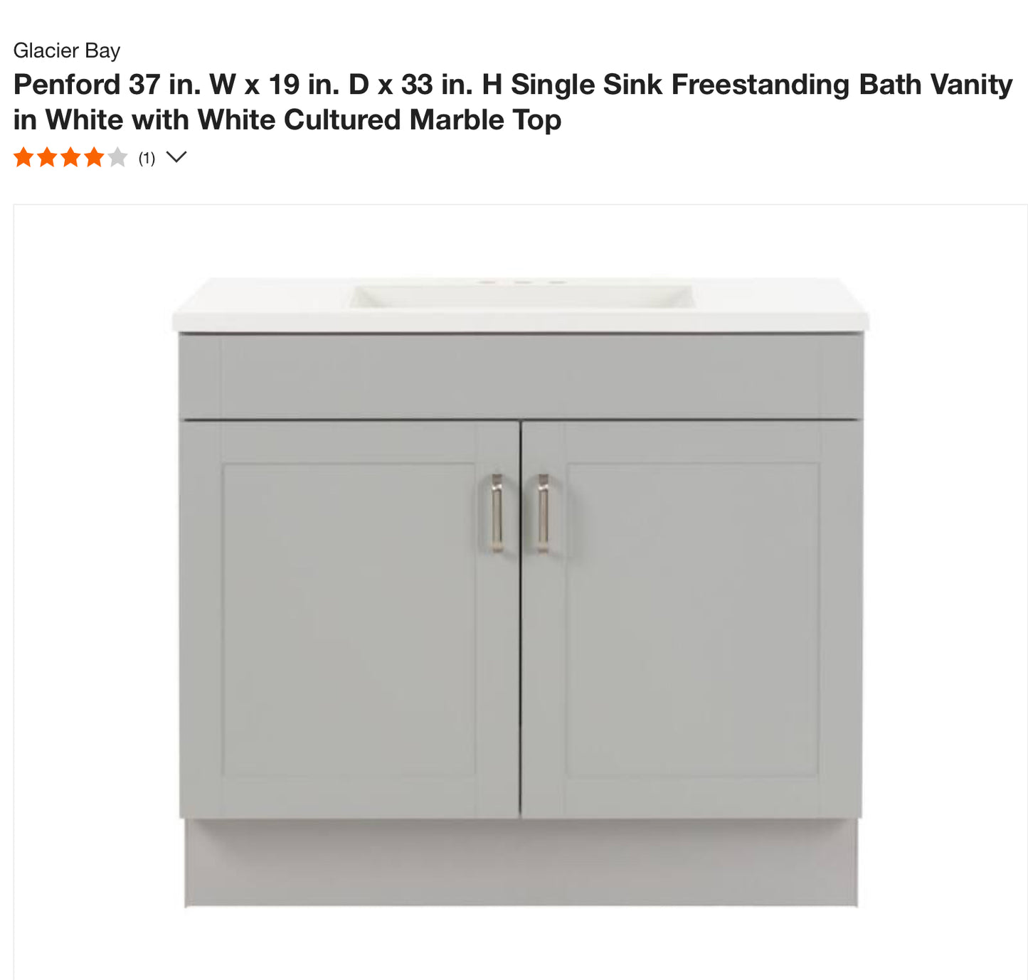 Penford 37 in. W x 19 in. D x 33 in. H Single Sink Freestanding Bath Vanity in White with White Cultured Marble Top (Slight Blemish on Side)