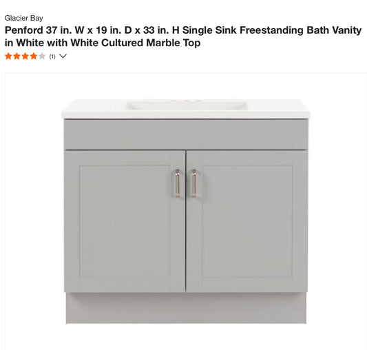 Penford 37 in. W x 19 in. D x 33 in. H Single Sink Freestanding Bath Vanity in White with White Cultured Marble Top (Slight Blemish on Side)