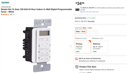 myTouchSmart
Simple Set 15 Amp 120-Volt 24 Hour Indoor In-Wall Digital Programmable Timer - White