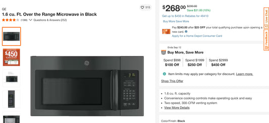 GE
1.6 cu. Ft. Over the Range Microwave in Black