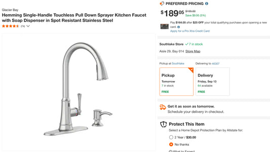 Glacier Bay
Hemming Single-Handle Touchless Pull Down Sprayer Kitchen Faucet with Soap Dispenser in Spot Resistant Stainless Steel